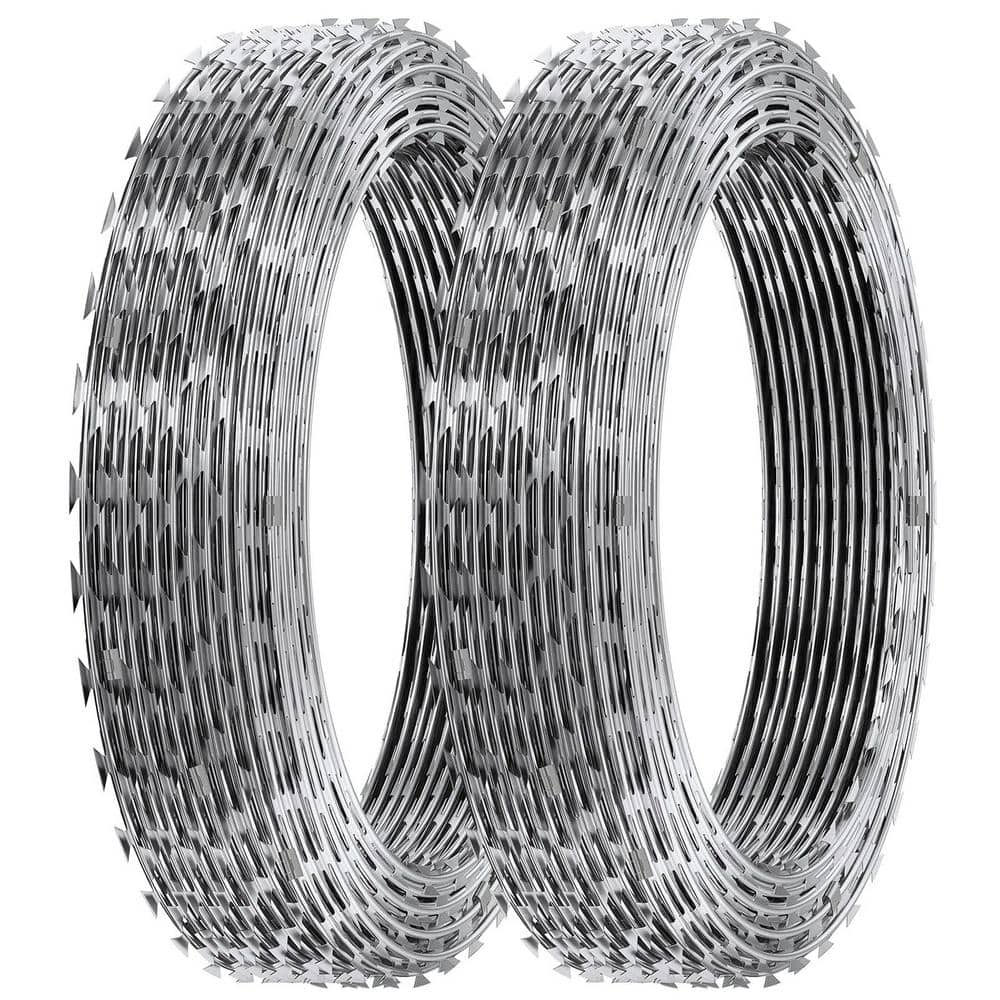 98 ft. Galvanized Double Spiral with Buckle Razor Barbed Wire, 2-Rolls Razor Wire Fencing Razor Fence - Hercitys