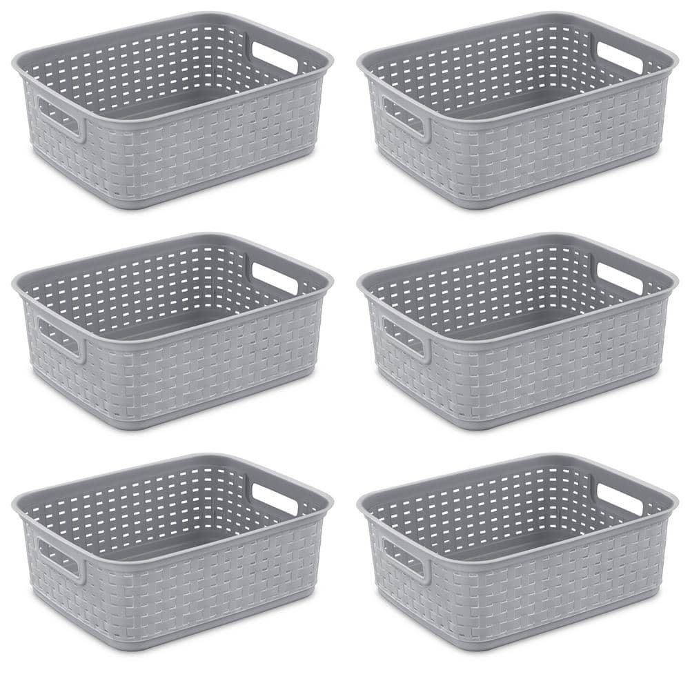 Short Weave Wicker Pattern Storage Container Basket, Gray (6-Pack) - Hercitys