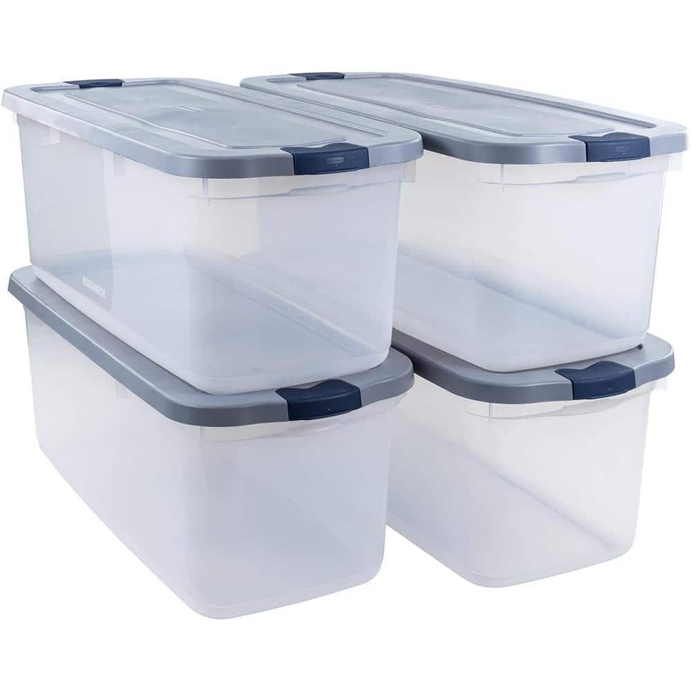 Roughneck 95 Qt/23.75 Gal Stackable Storage Containers, Clear w/Latching Grey Lids, 4-Pack - Hercitys