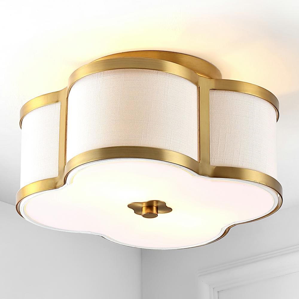 Quatrefoil 13 in. Brass Gold Metal Shade Scalloped Classic Glam LED Flush Mount - Hercitys