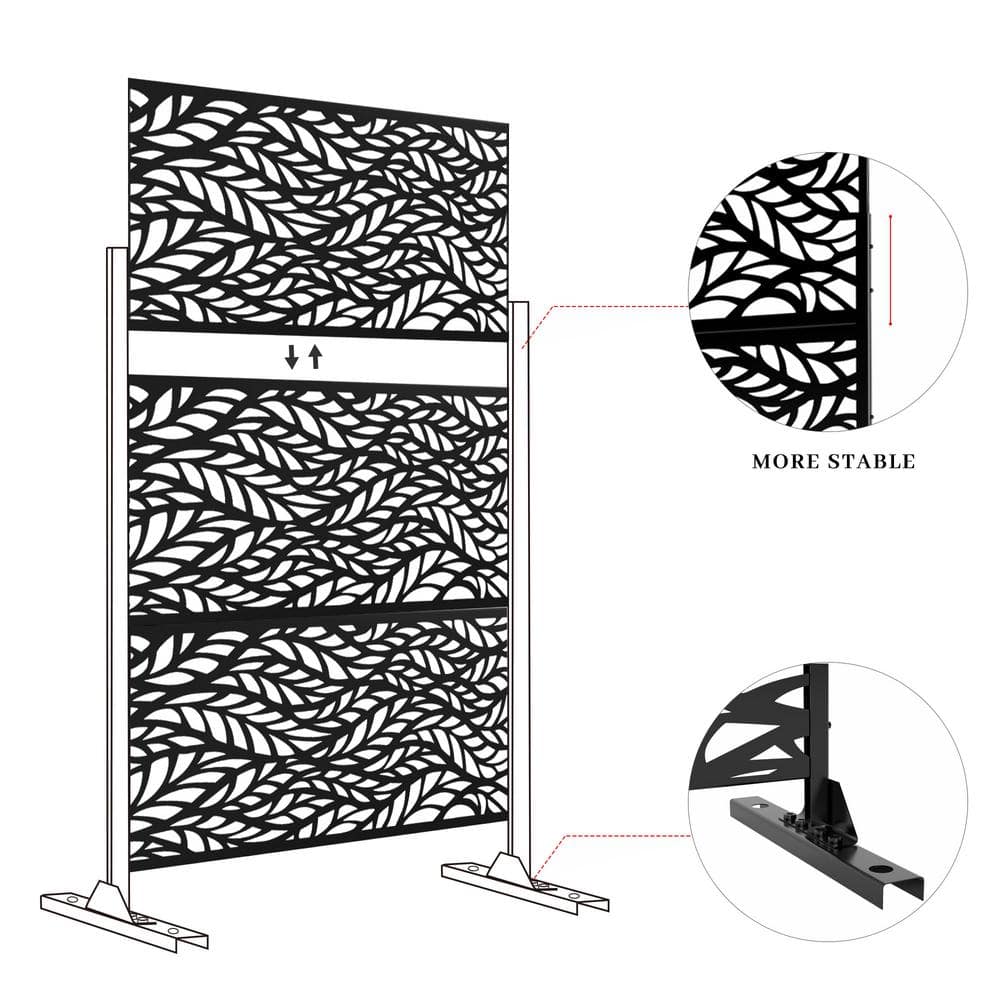 76 in. H x 47.2 in W. Galvanized Metal Outdoor Privacy Screens Garden Fence in Black (3 Pieces in 1 Set) - Hercitys