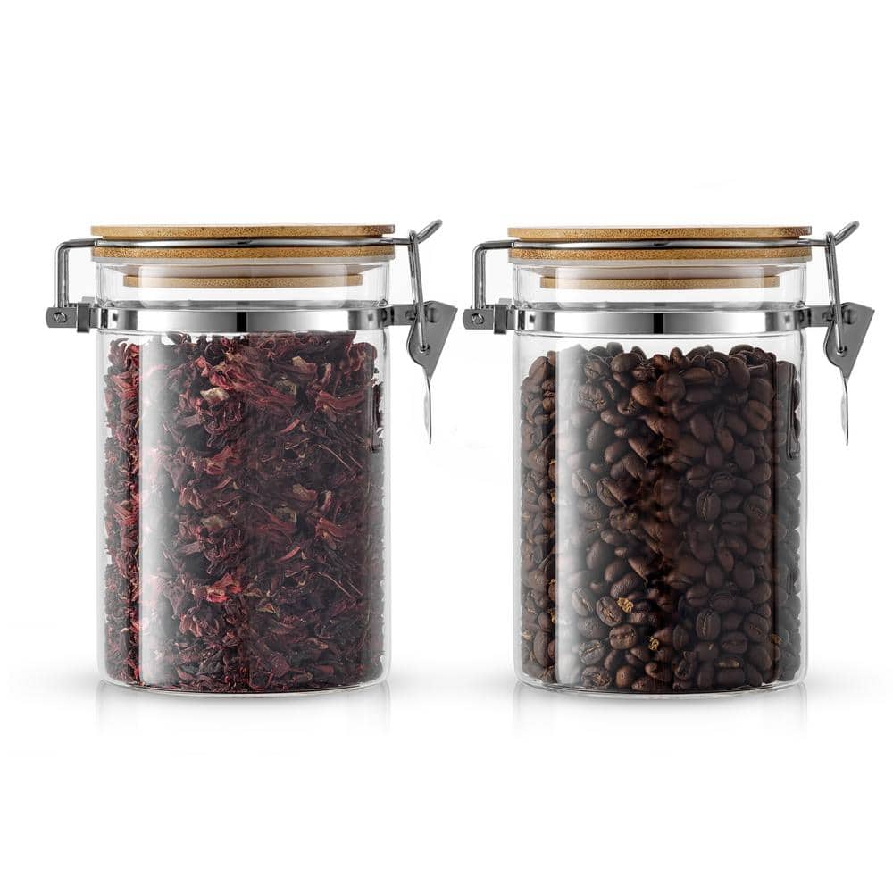 JoyFul 2-Piece 27 oz. Glass Food Storage Jars with Airtight Bamboo Clamp Lids - Hercitys