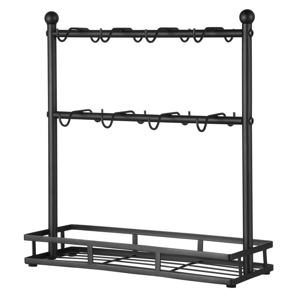 Coffee Mug Holder, 16 Hooks Coffee Cup Holder with Storage Base, 2 Tier Mugs Tree Rack, Carbon Steel Display Stand - Hercitys