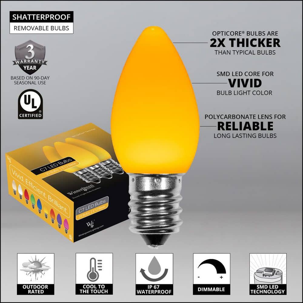 OptiCore C7 LED Gold Smooth/Opaque Shatter-Resistant Christmas Light Bulbs (25-Pack) - Hercitys