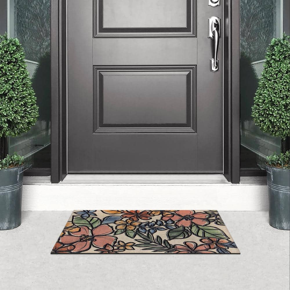 Bold Floral Multi 18 in. x 30 in. Non-Slip Indoor Outdoor Door Mat - Hercitys