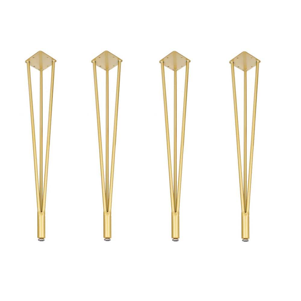 Kingsman 28-3/8 in. Satin Champagne Gold Solid Steel Metal 3 Rods Hairpin Table Leg with Adjustable Base (4-Pack) - Hercitys