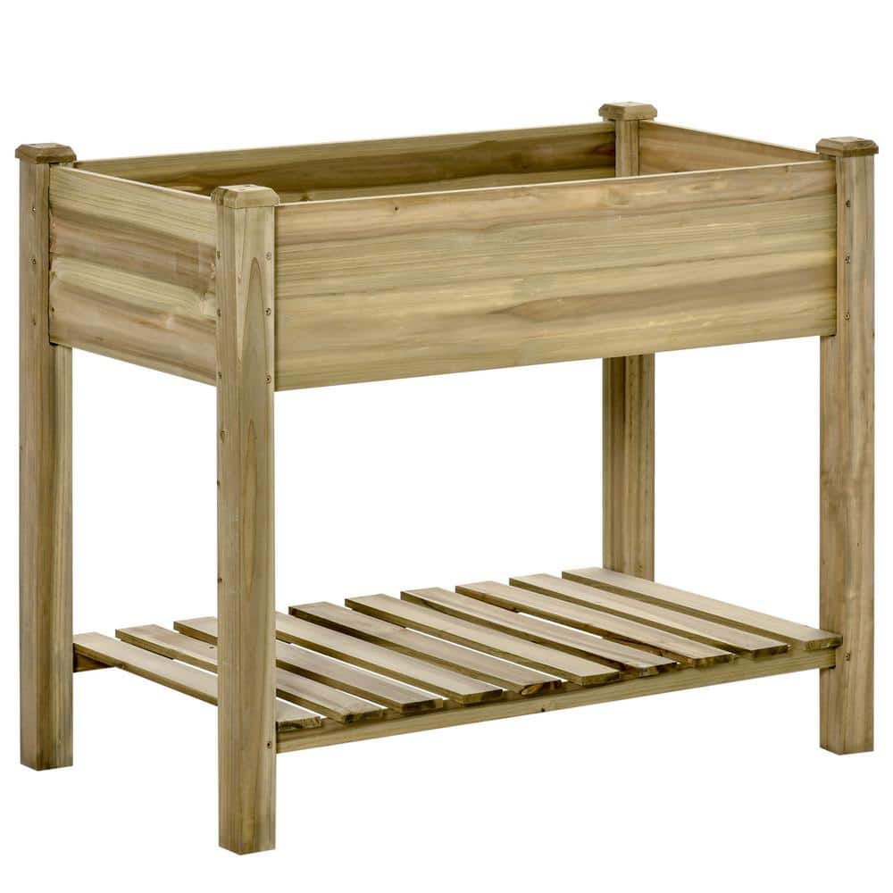 Light Green Wood Raised Garden Bed with Legs and Storage Shelf, Elevated Wood Planter Box - Hercitys