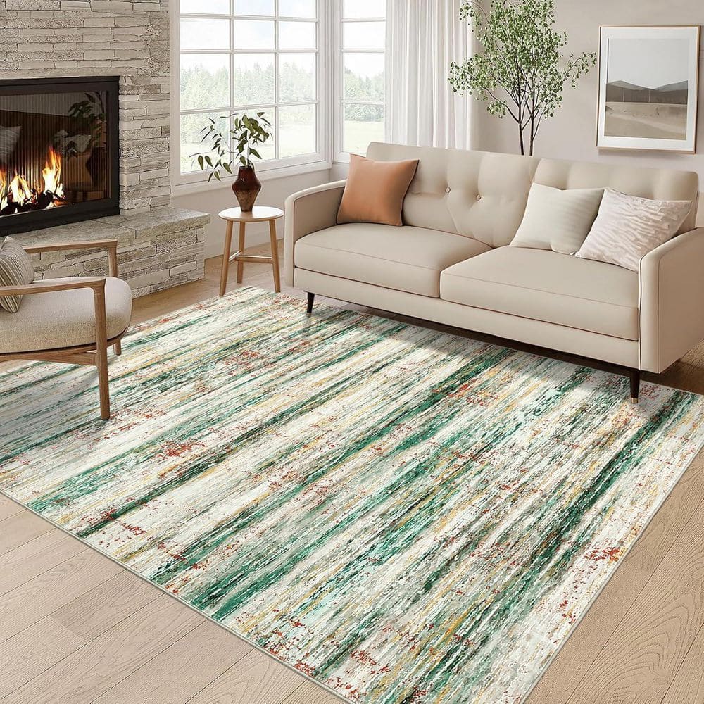 Modern Soft Thin Abstract Printed Carpet Machine for Bedroom Office Dining Room Green, 5 ft. x 7 ft. Area Rug - Hercitys