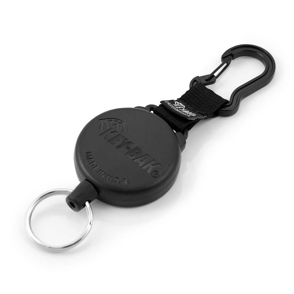 SECURIT XD Retractable Keychain with 28 in. Retractable Cord, 20 oz. Retraction, Carabiner, Split Ring, Black - Hercitys