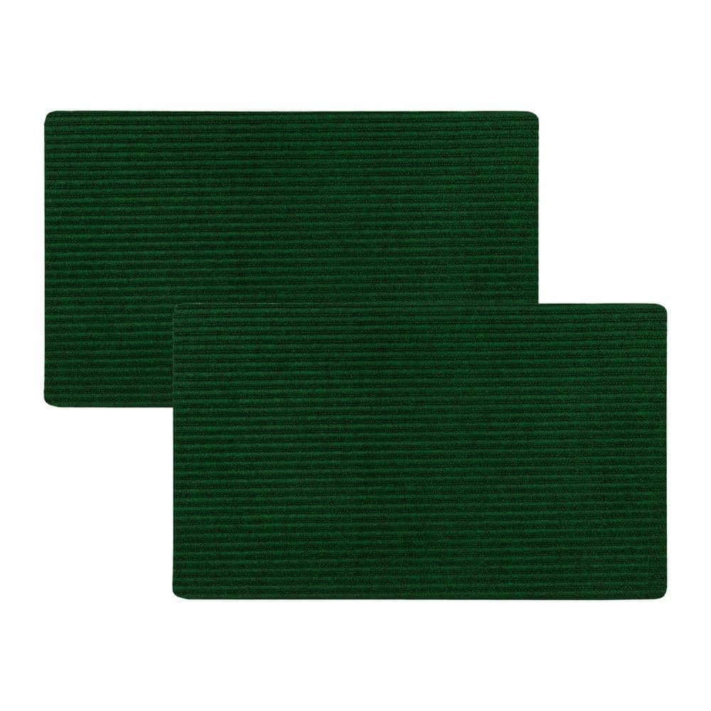 Striped Utility Mat Green Indoor/Outdoor 18 in. x 30 in. Utility Door Mat (2-Piece Set) - Hercitys