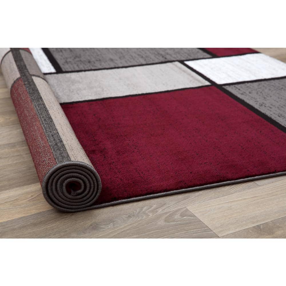 Contemporary Geometric Boxes Red 5 ft. 3 in. x 7 ft. 3 in. Indoor Area Rug - Hercitys