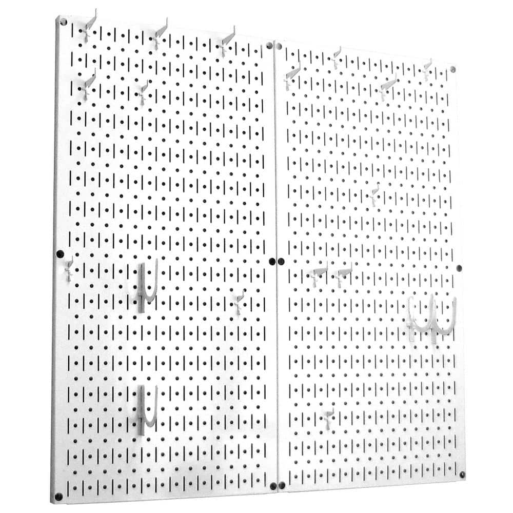 Kitchen Pegboard 32 in. x 32 in. Metal Peg Board Pantry Organizer Kitchen Pot Rack White Pegboard and White Peg Hooks - Hercitys