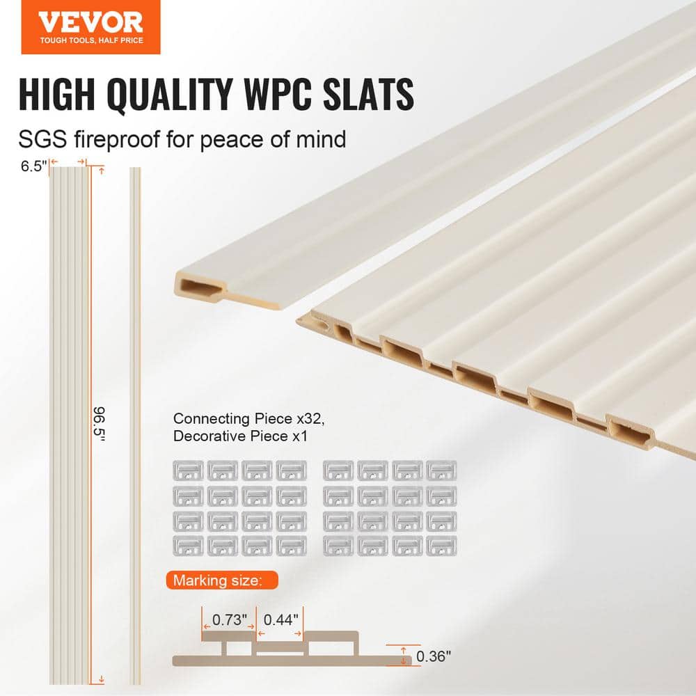 Wood Slat Acoustic Panels 0.35 in. H x 6.54 in. W Slatwall Panels in White 8-Packs WPC Accent Wooden Wall Panels - Hercitys