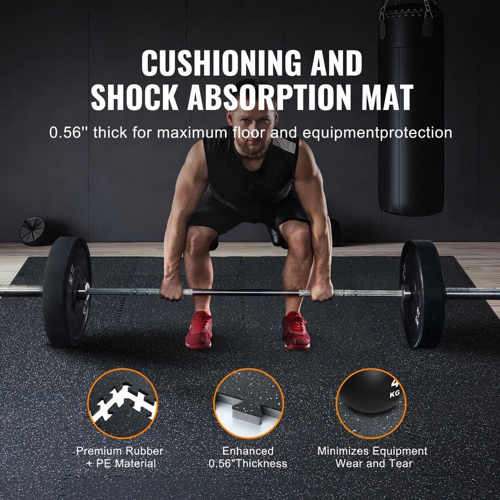 Gym Floor Mats, Black and White, 24 in. W x 24 in. L x 0.56 in. T, Rubber Top with Foam, Gym Flooring Mat, (48 sq. ft. ) - Hercitys