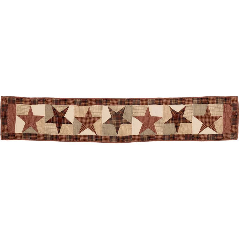 Abilene Star 13 in. W x 72 in. L Multi Burgundy Tan Dark Brown Primitive Star Geometric Quilted Cotton Table Runner - Hercitys