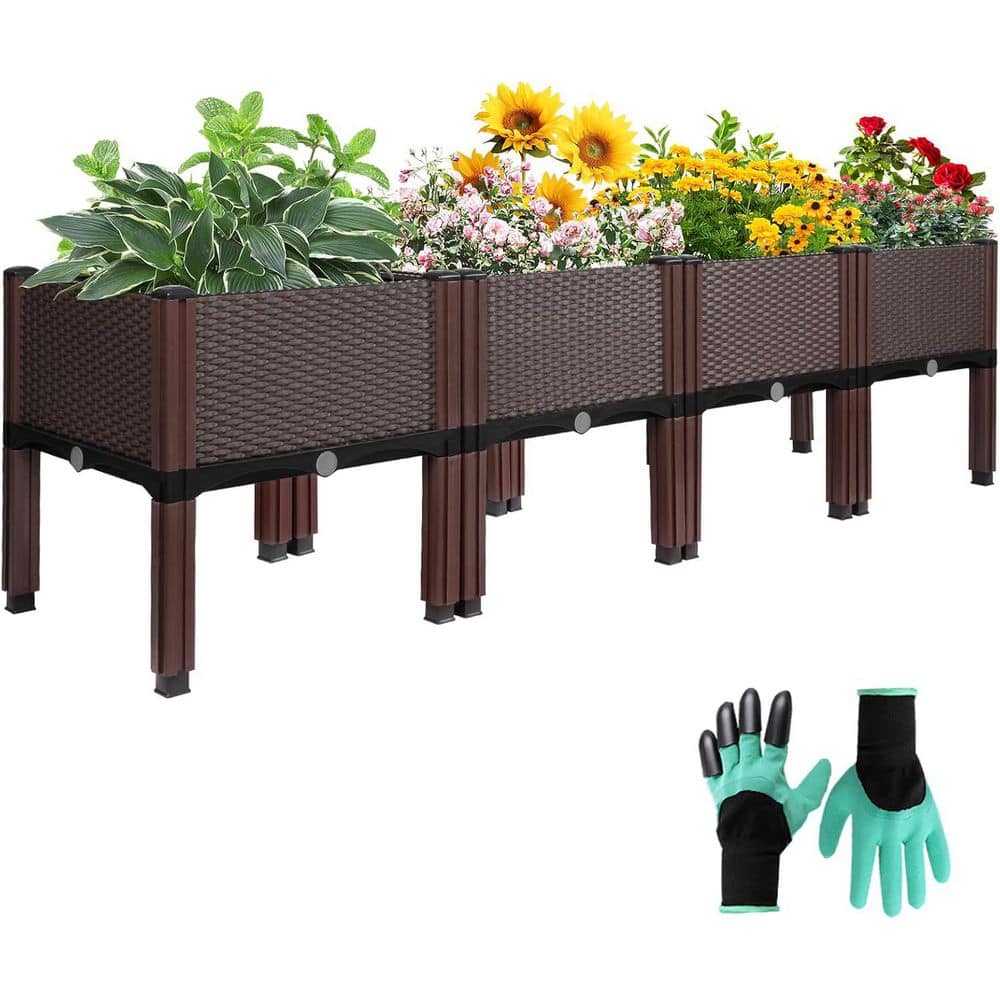 Emalie Raised Garden Beds 63.0 in. L x 15.7 in. W x 16.5 in. H Brown Plastic Self-Watering Drainage Planter Box - Hercitys