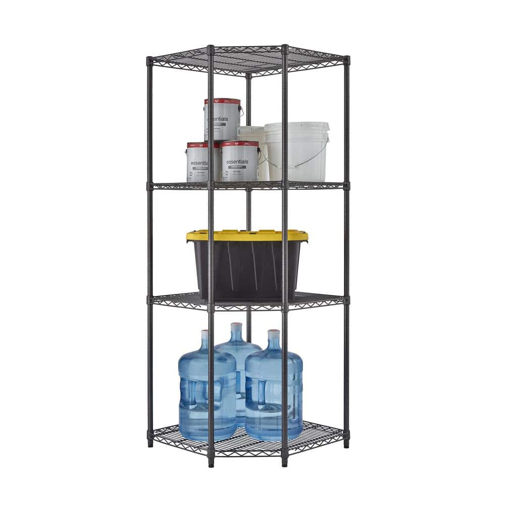 PRO Black 4-Tier Corner Steel Wire Garage Storage Shelving Unit (27 in. W x 72 in. H x 18 in. D) - Hercitys
