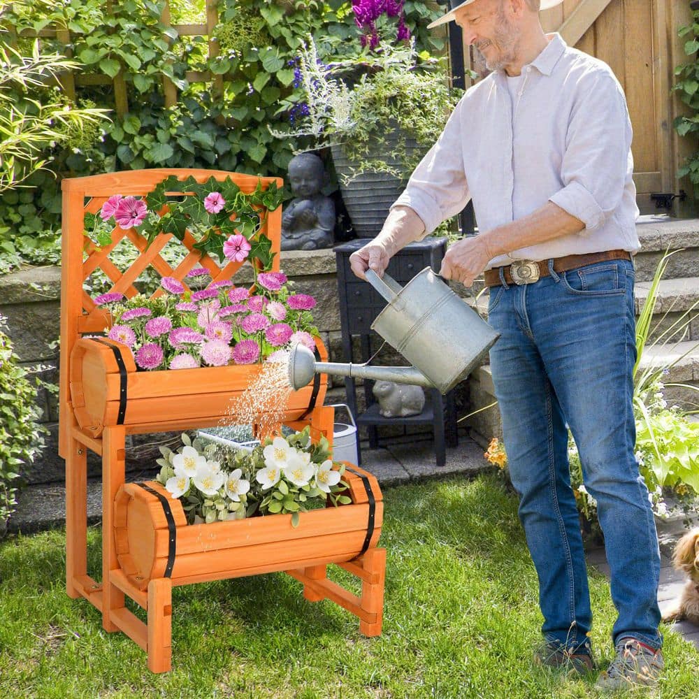 Outdoors 18 in. Brown Outdoor Elevated Garden Bed with Flowerpot Wooden Viaduct 1-Piece Package Wood Material - Hercitys