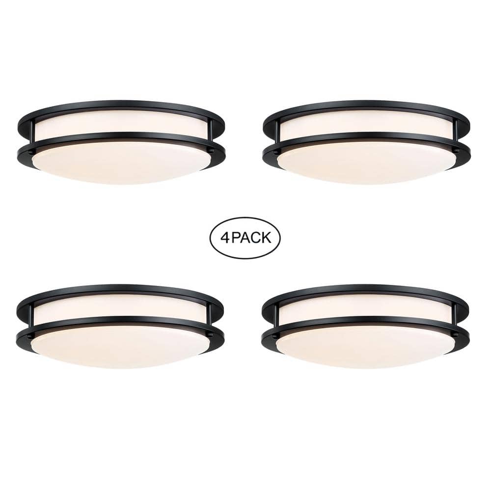 Hanz 13 in. Matte Black Selectable LED 2700K, 3000K, 3500K, 4000K, 5000K Flush Mount Ceiling Light(4-Pack) - Hercitys