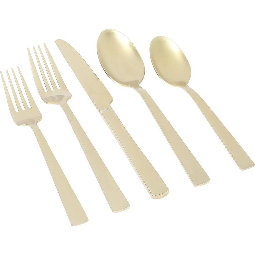 Earlston 20-Piece Stainless Steel Flatware Set in Champagne Gold - Hercitys