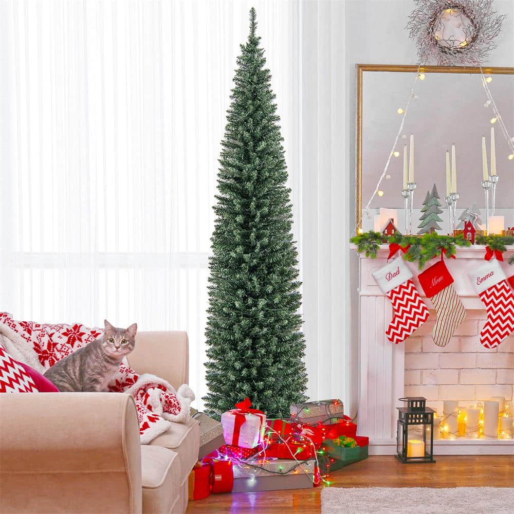 8 ft. PreLit 300 LED Lights Pencil Christmas Tree with 591 Branch Tips Party - Hercitys