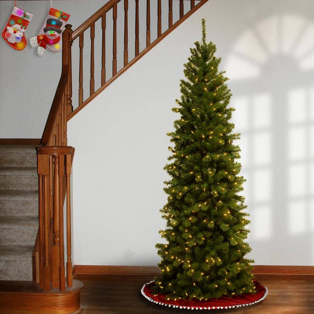 7-1/2 ft. North Valley Spruce Pencil Slim Hinged Artificial Christmas Tree with 400 Clear Lights - Hercitys