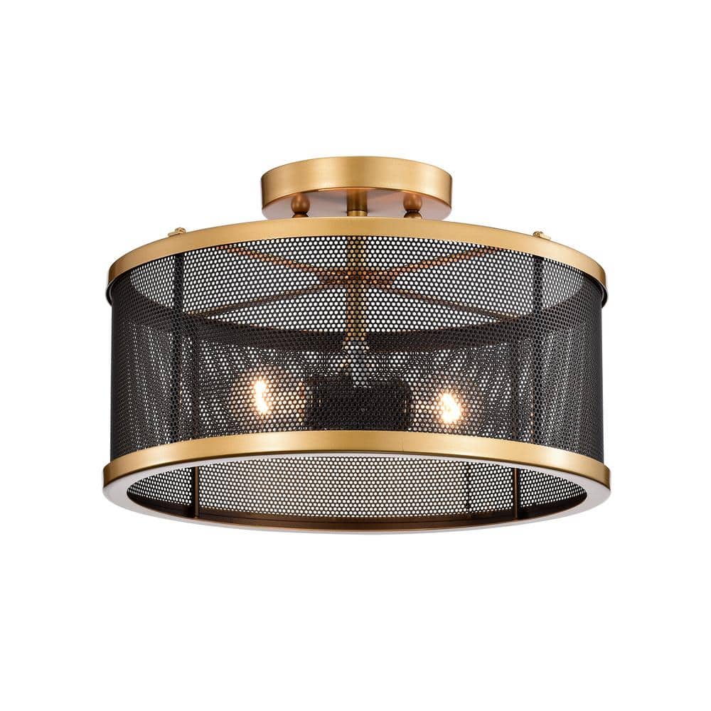 Perin 12.2 in. 2-Light Indoor Matte Black Semi-Flush Mount Ceiling Light with Light Kit - Hercitys