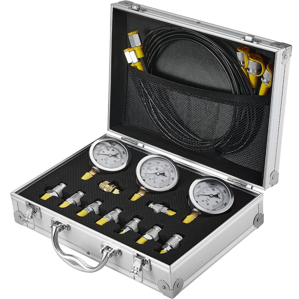 Hydraulic Pressure Test Kit, 250/400/600bar, 3 Gauges 9 Test Couplings 3 Test Hoses, Excavator Hydraulic Test Gauge - Hercitys