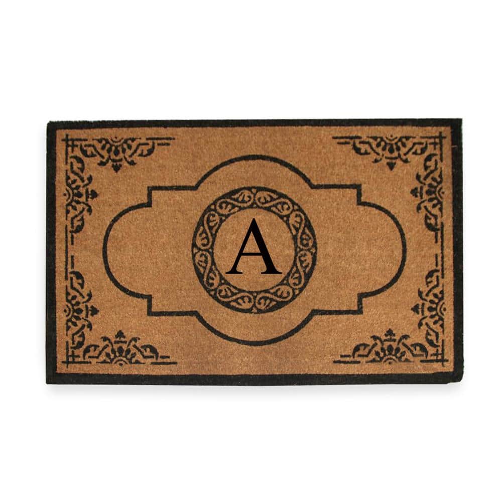 A1HC First Impression Hand Crafted X-Large Abrilina 36 in. x 72 in. Entry Coir Monogrammed Double Door Mat - Hercitys