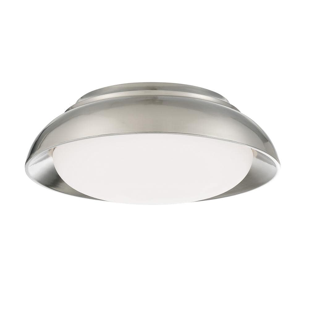 Vantage 15 in. 1-Light Brushed Nickel LED Flush Mount with White Acrylic Shade - Hercitys