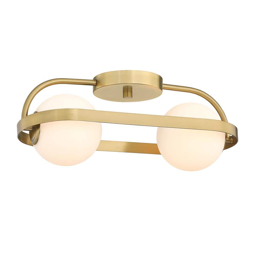 Utopia 19 in. 2-Light Brushed Gold Modern Entryway Semi-Flush Mount with Etched Glass Shades - Hercitys