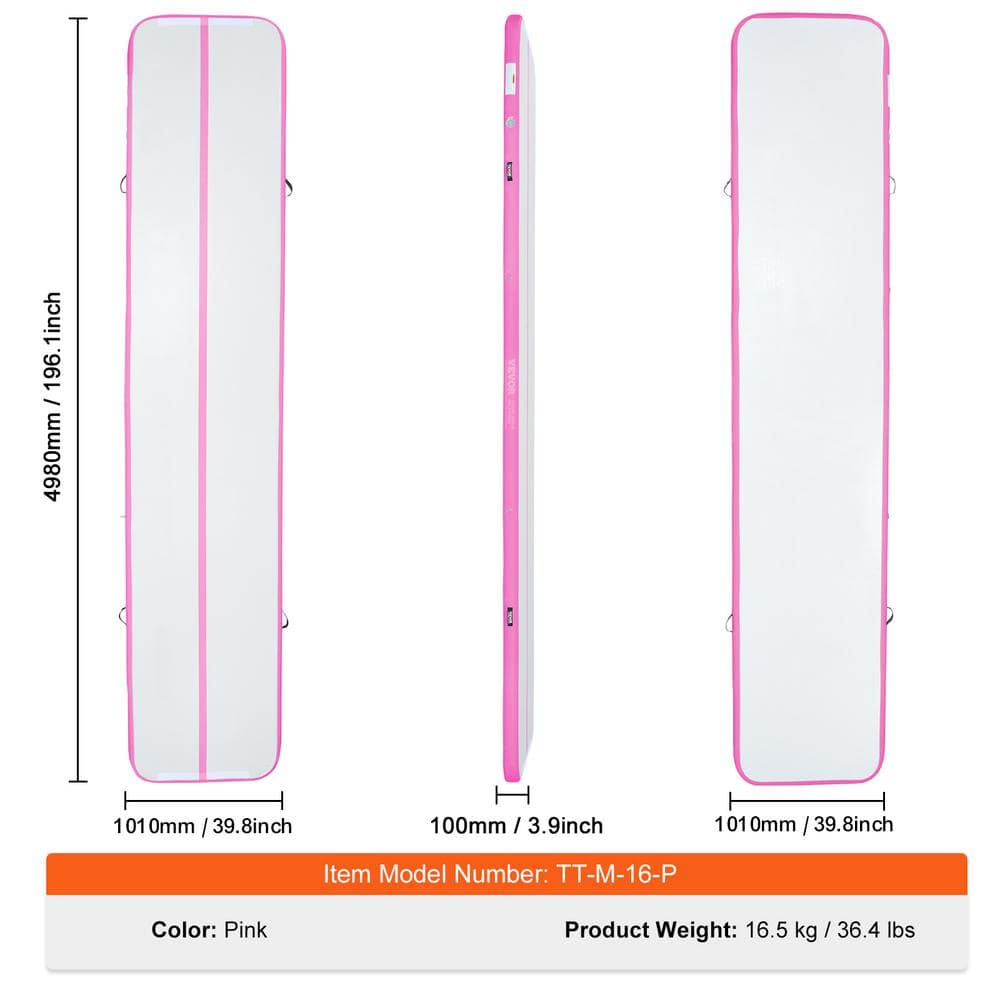 Air Mat 196.1 in. L x 39.8 in. W 4 in. Thickness 53.92 sq. ft. Inflatable Gymnastics Tumbling Mat,Pink - Hercitys