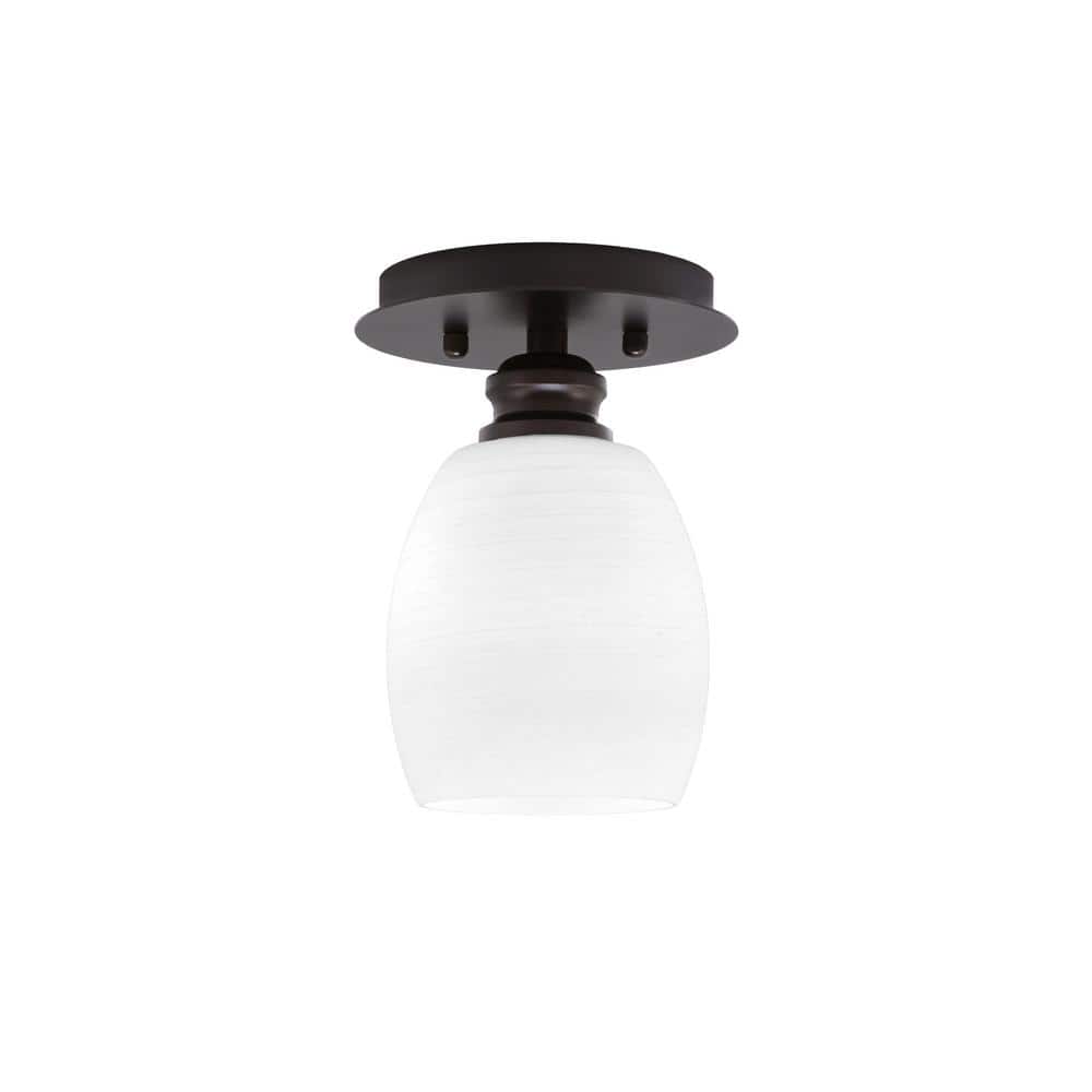 Albany 1-Light 6 in. Espresso Semi-Flush with White Linen Glass Shade - Hercitys