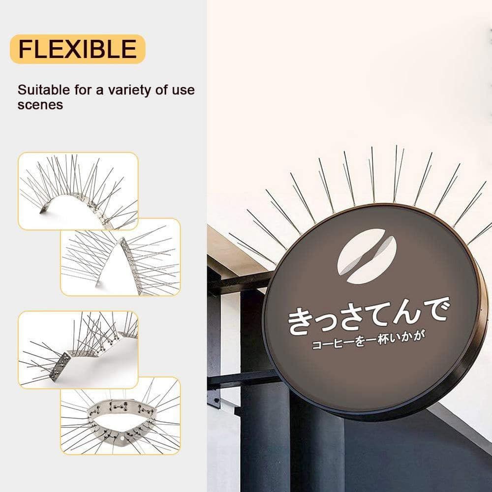 Stainless Steel Bird Spikes, 4 in. x 3 in., 6-Needle, 360° Coverage, Weather-Resistant - Hercitys