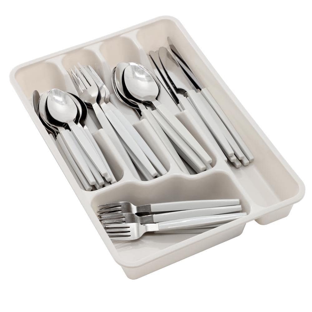 Edzelle 48 Piece Stainless Steel Flatware Set in Gray with Plastic Tray - Hercitys