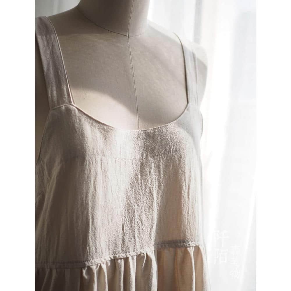 Beige Cross Back Cotton Linen Apron with Pockets for Women - Hercitys