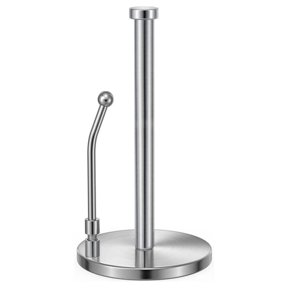 Stainless Steel Paper Towel Holder Standing Weighted Base Non Slip for Home Kitchen Countertop Tabletop in Silver - Hercitys