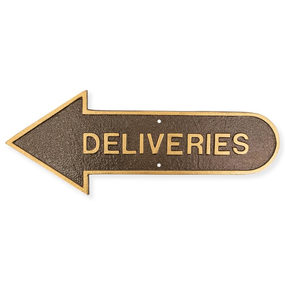 6 in. x 15.5 in. Left Arrow Deliveries Statement Plaque Sign-Hammered Bronze - Hercitys