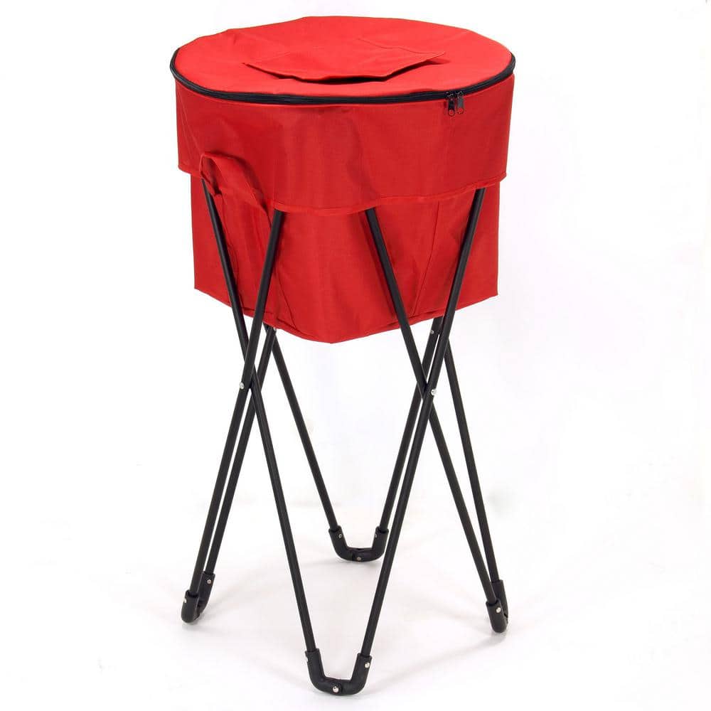 Thermal Standing 52 Qt. Cooler with Travel Bag, Black Powder Coated Steel Legs, Soft-Sided Cooler in Red - Hercitys