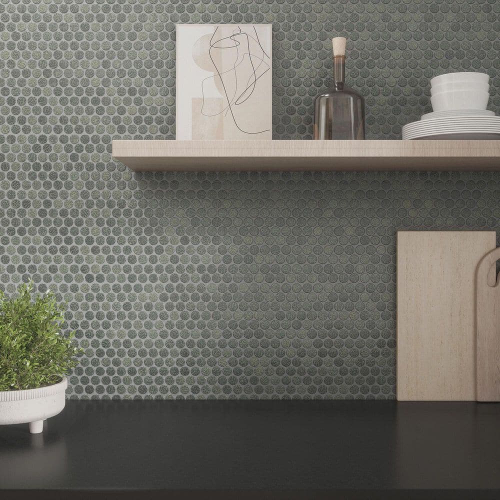 LuxeCraft Forest Crackle 11 in. x 13 in. Matte Ceramic Penny Round Mosaic Tile (10.6 sq. ft./Case) - Hercitys