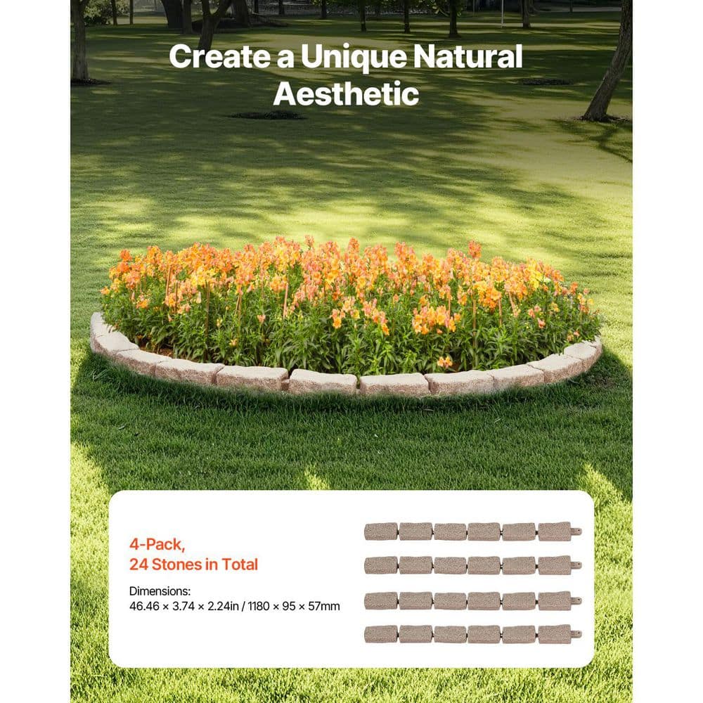 Brown Faux Stone Landscape Edging 46.4 x 2.2 in. Realistic Lawn Edging Brick-Sized Garden PE Plastic Edging Border - Hercitys