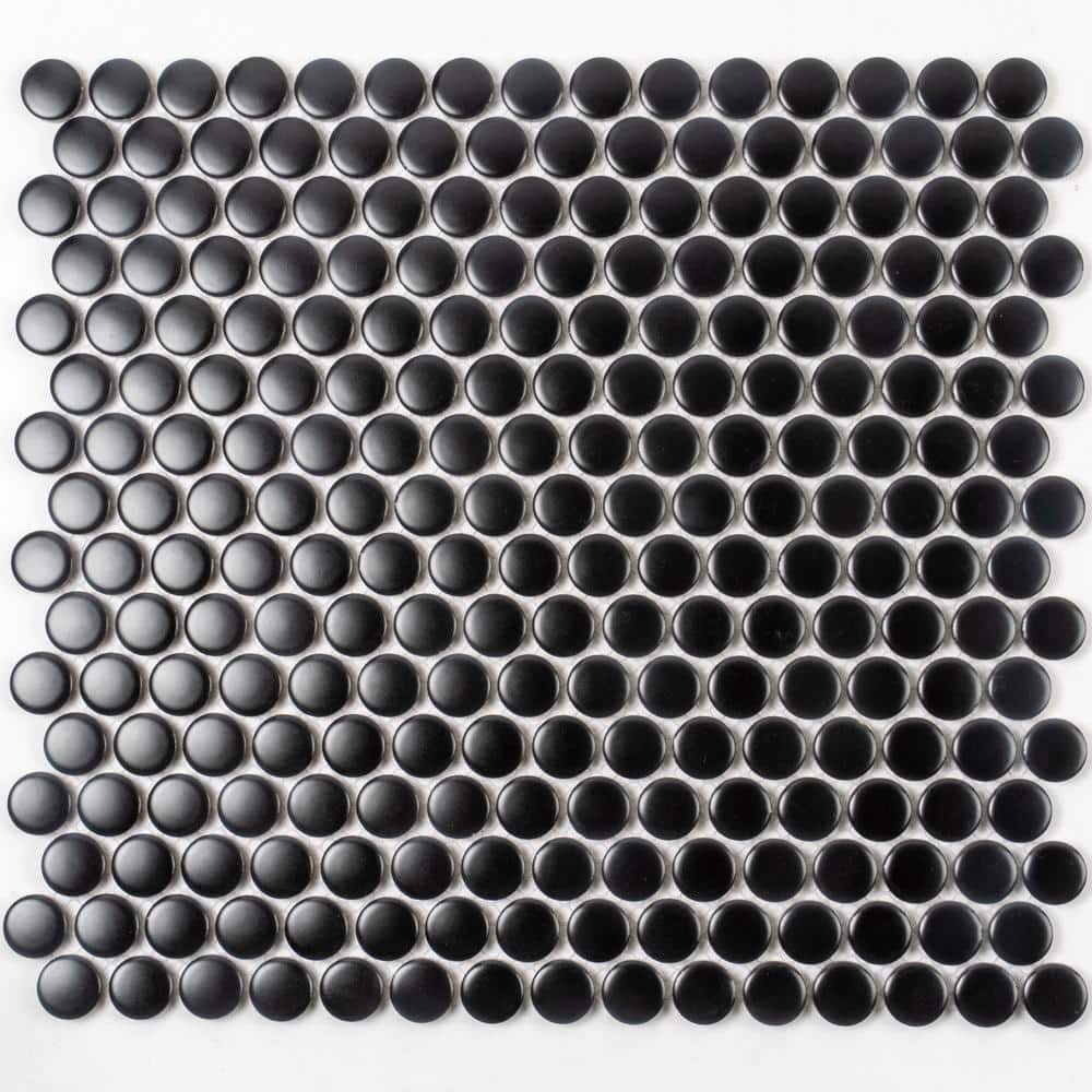 Cirkel Black 11.46 in. x 12.4 in. Glossy Porcelain Mosaic Wall and Floor Tile (9.87 sq. ft./case) (10-pack) - Hercitys