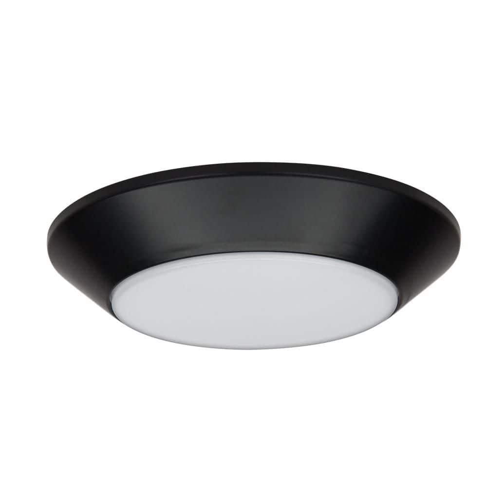 8 in. Twist Lift Round LED Flush Mount with Night Light and Extra Black Trim 800 Lumens Adjustable CCT - Hercitys