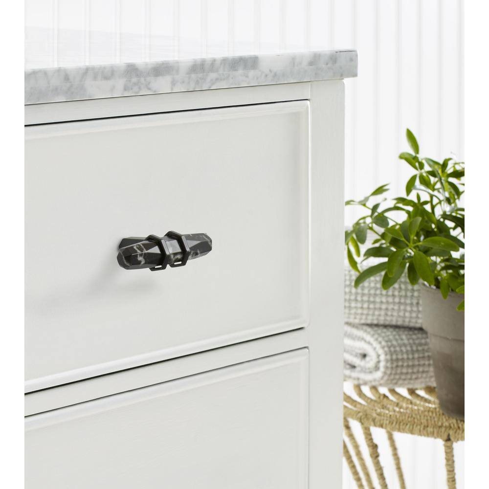 Carrione 2-1/2 in. (64mm) Modern Marble Black/Black Bronze Bar Cabinet Knob - Hercitys