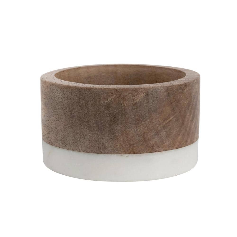 Natural Brown, White Mango Wood and Marble Bottle Holder - Hercitys