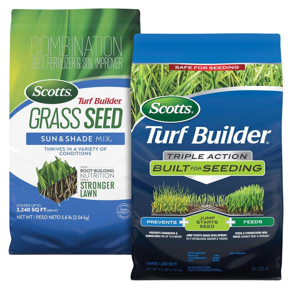 Turf Builder Grass Seed Sun and Shade Mix and Triple Action Built for Seeding Bundle - Hercitys
