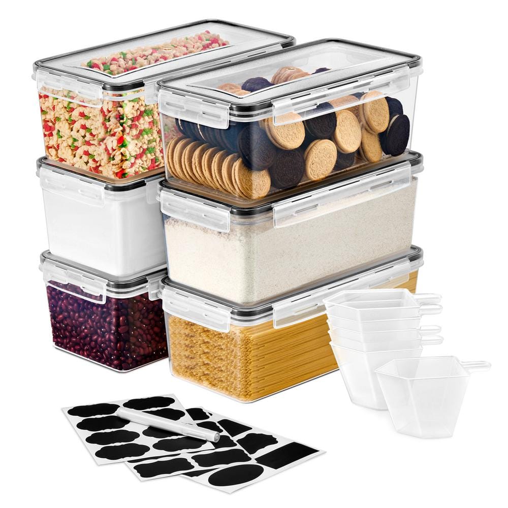 Large Food Storage Containers-Pack of 6 with Air Tight, 4-Way Snap Lids - Hercitys