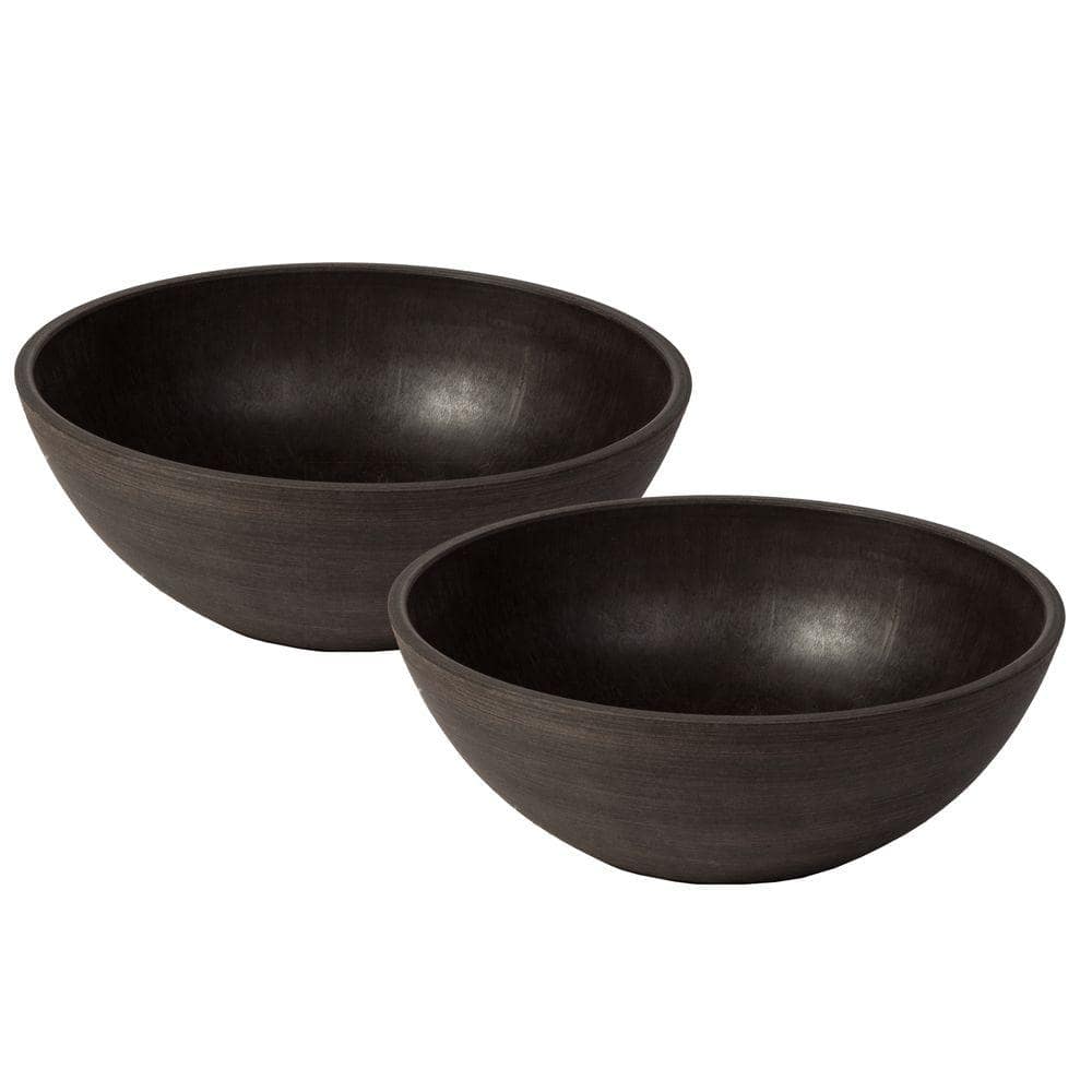 Valencia 12 in. Round Textured Brown Polystone Bowl Planter (2-Pack) - Hercitys