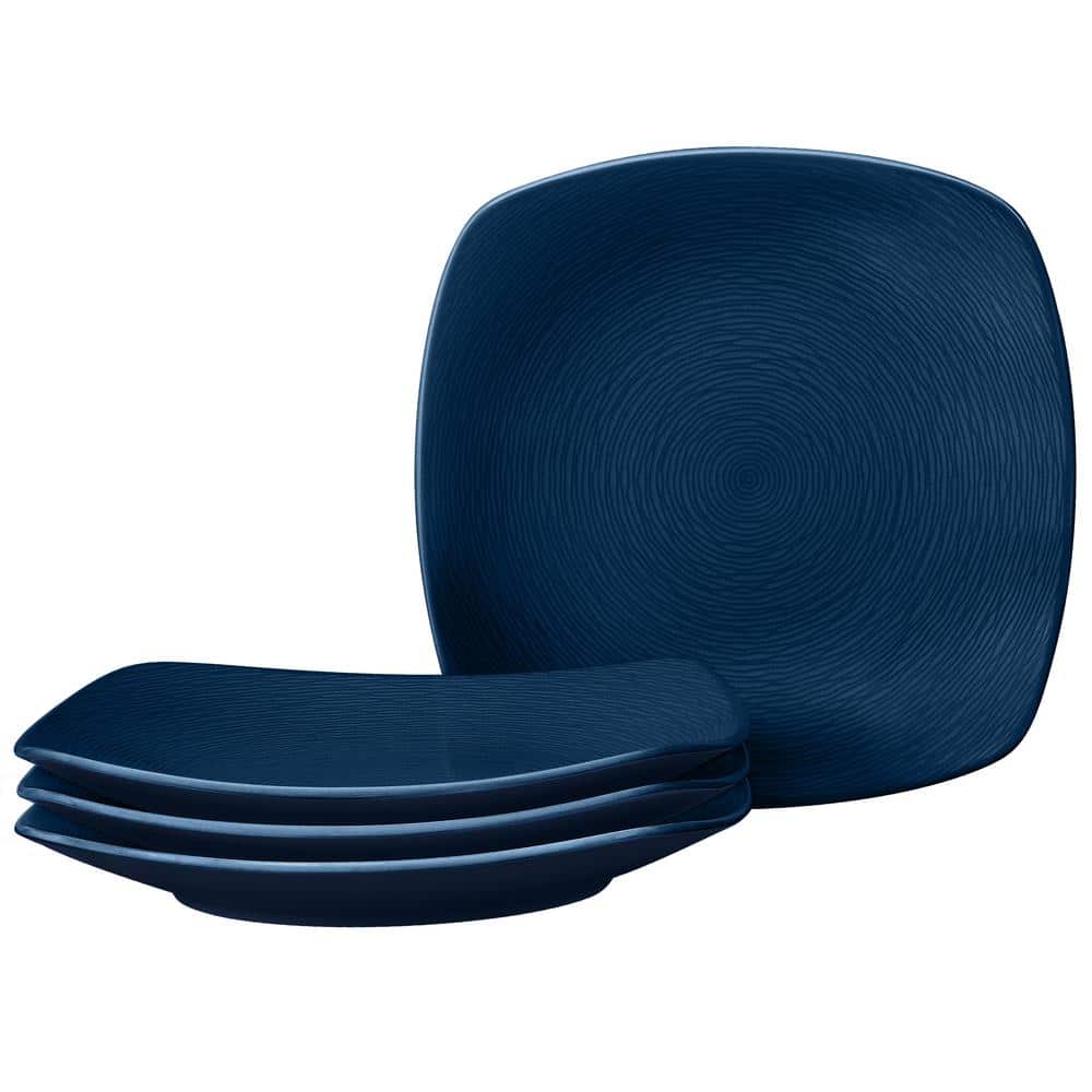 Colorscapes Navy-on-Navy Swirl 10.75 in. (Blue) Porcelain Square Dinner Plates, (Set of 4) - Hercitys