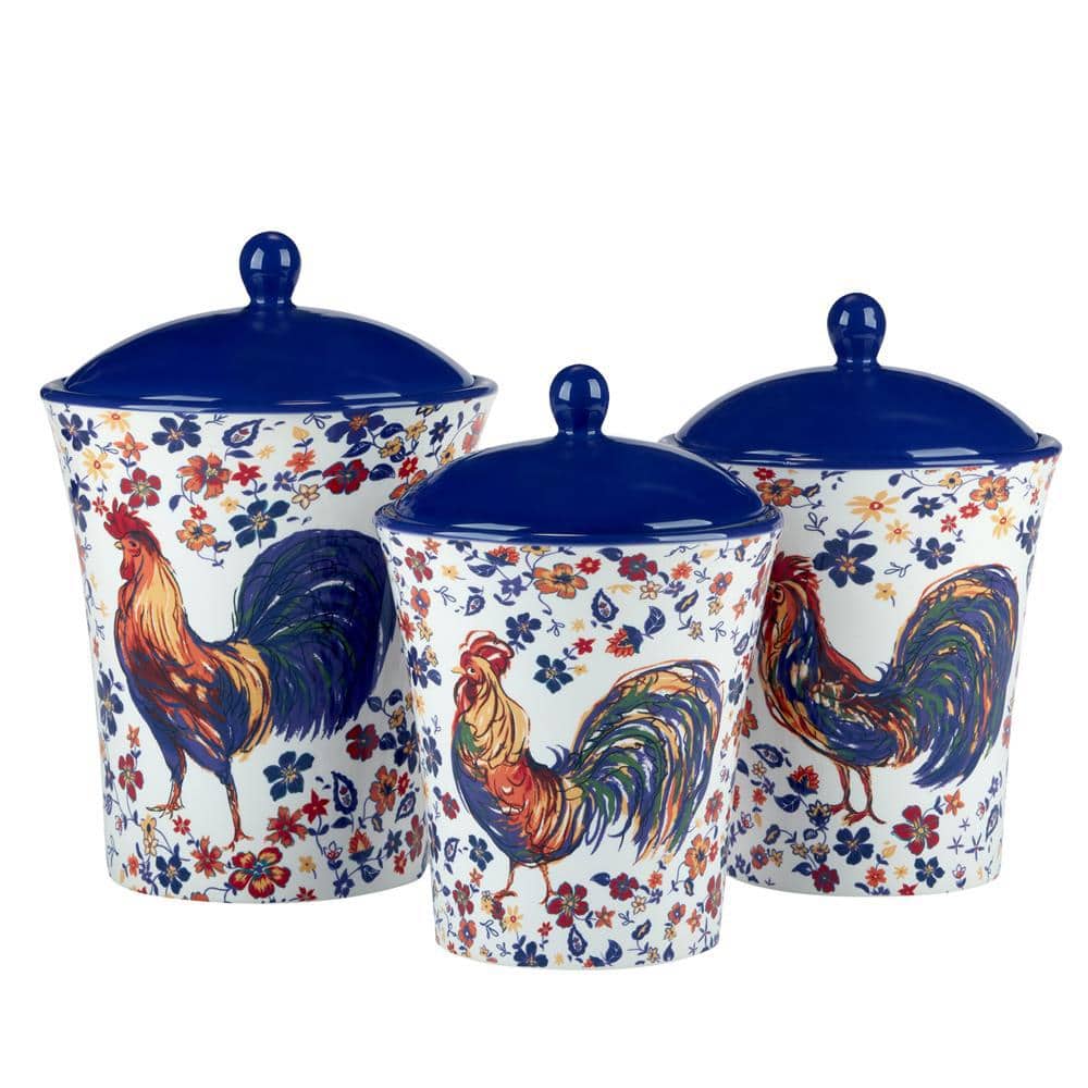 Morning Roosters 3-Piece Earthenware Kitchen Canisters Set - Hercitys
